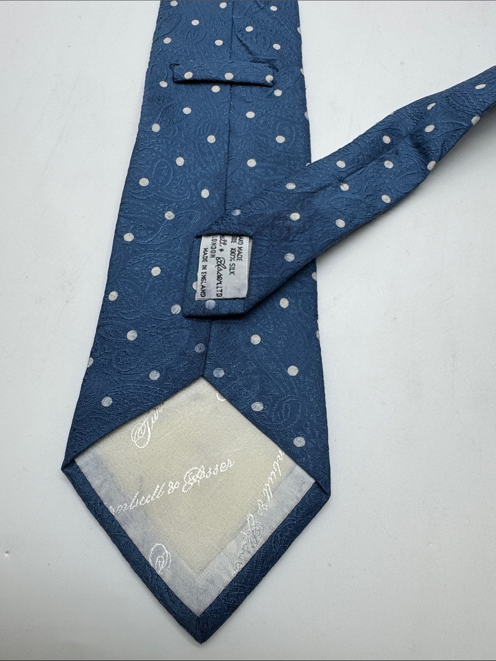 Turnbull & Asser Navy Blue Silk Tie with White Polka Dots #0062